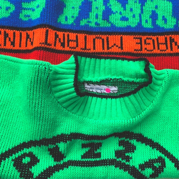 rare 90s Teenage Mutant Ninja Turtles neon sweater: “PIZZA POWER”! - Picture 10 of 11